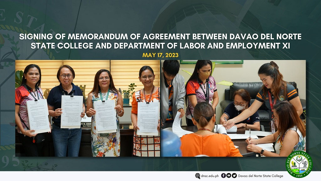 Signing of Memorandum of Agreement between Davao del Norte State College and Department of Labor and Employment XI 1