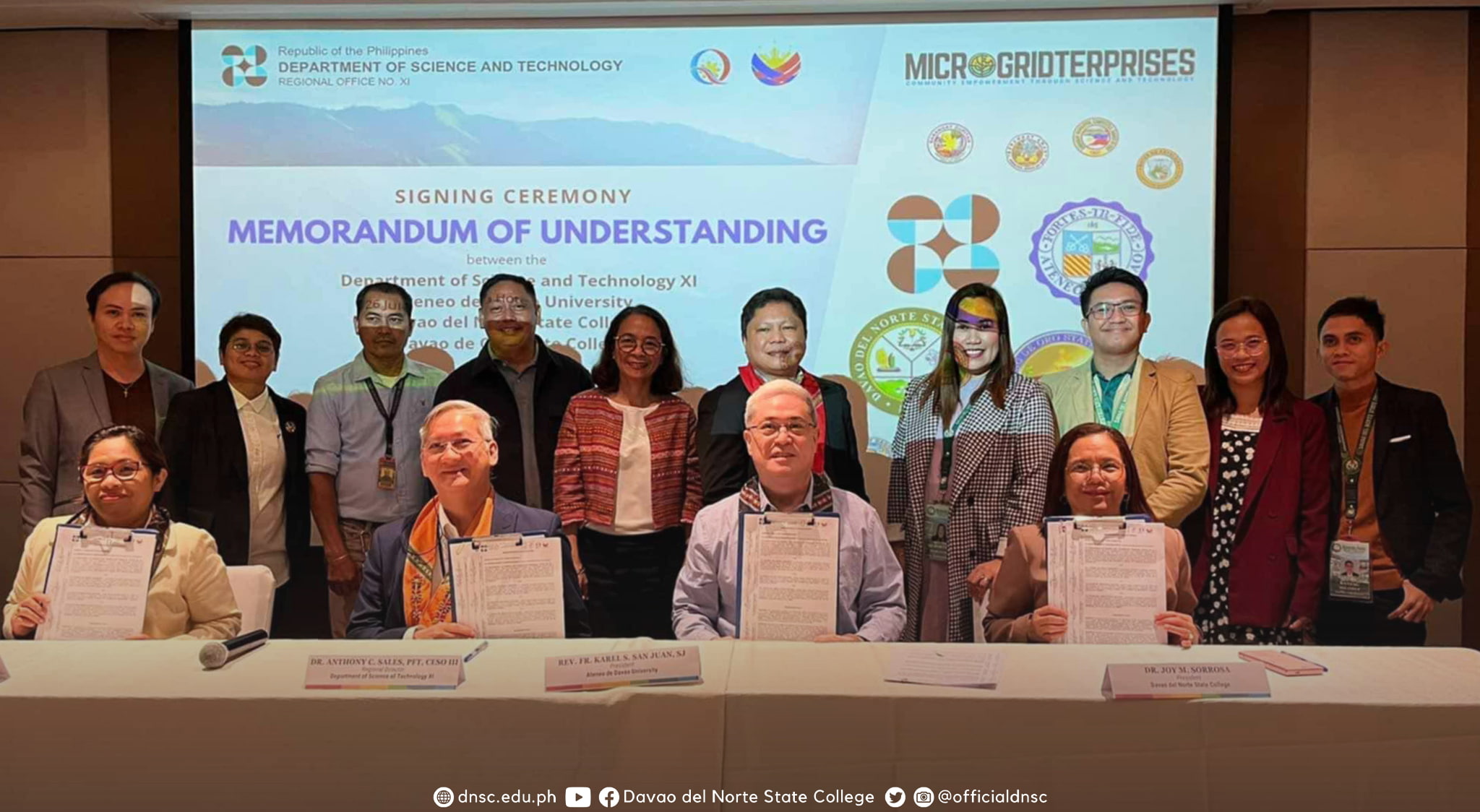 The ceremonial signing of the MoU between the participating HEIs and DOST concluded with a photo session. Photo courtesy of the DNSC Office of the President.