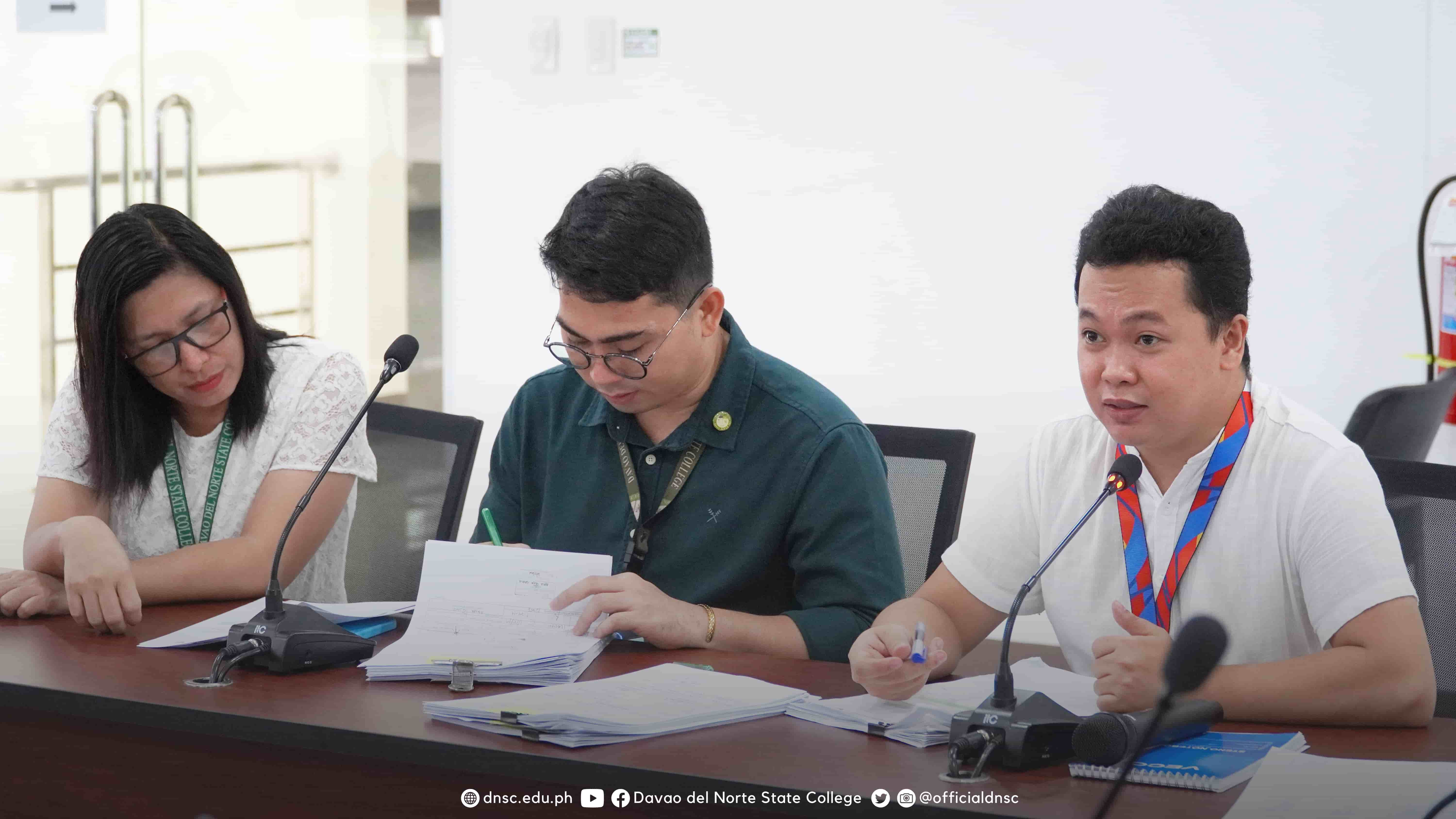 From left to right: OSDS Director Josiedel C. Santamaria; College Accountant Marck Lester L. Navales; Finance Services Director Rhaymart Joe O. Gella. Photo by Randy Magayon, DNSC PIO.