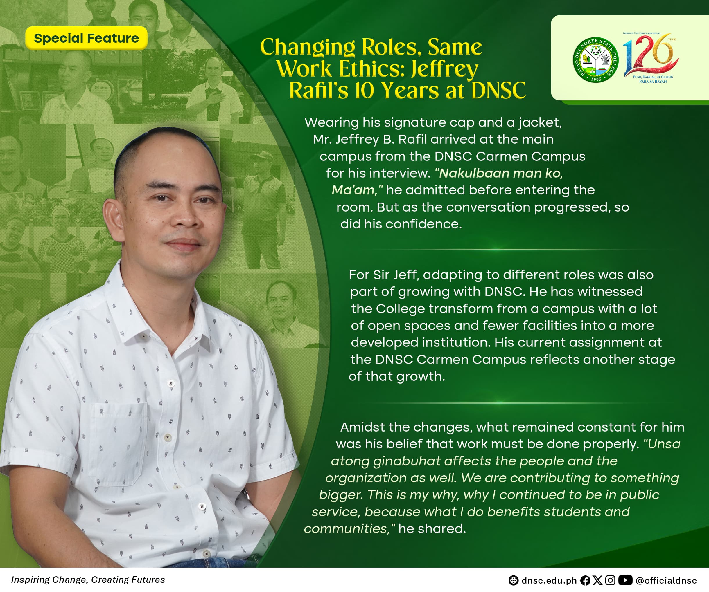 Changing Roles, Same Work Ethics: Jeffrey Rafil’s 10 Years at DNSC